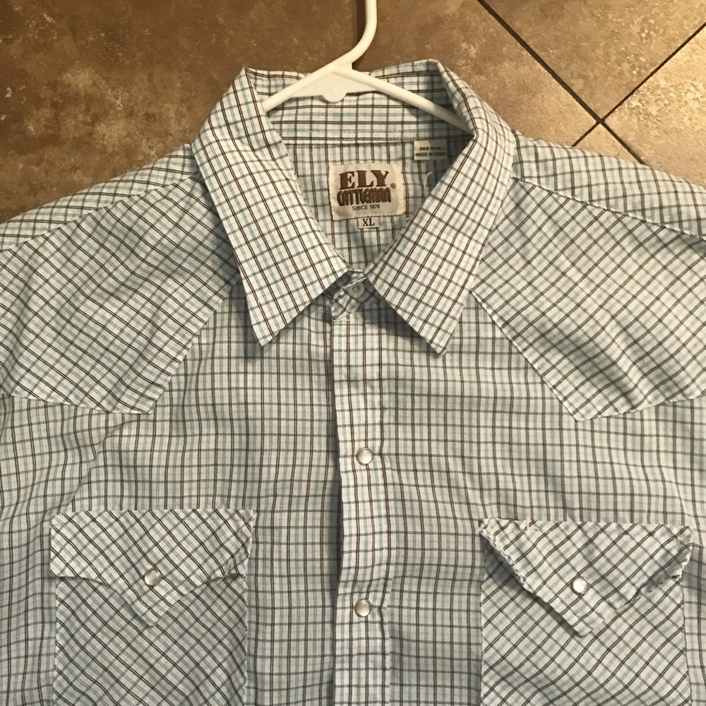 Mens Vintage Western Wear XL Short Sleeve Pearl Snap Shirt Ely Cattleman *NICE*